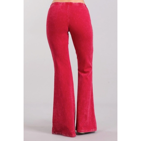 Raspberry Boho Mineral Wash Flared Pants - Picture 4 of 6